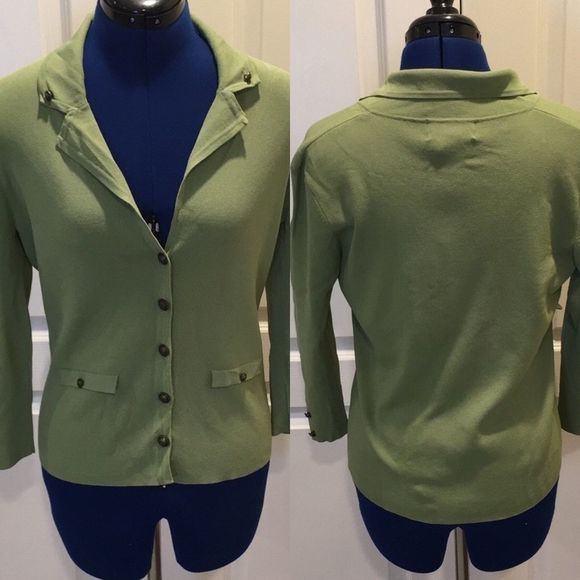 ADAMO med green long sleeve cardigan size M - Picture 2 of 5